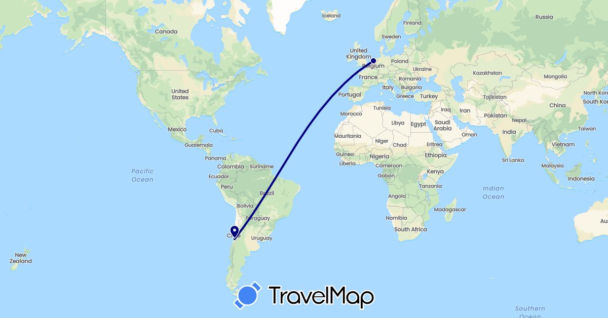 TravelMap itinerary: driving in Chile, Netherlands (Europe, South America)